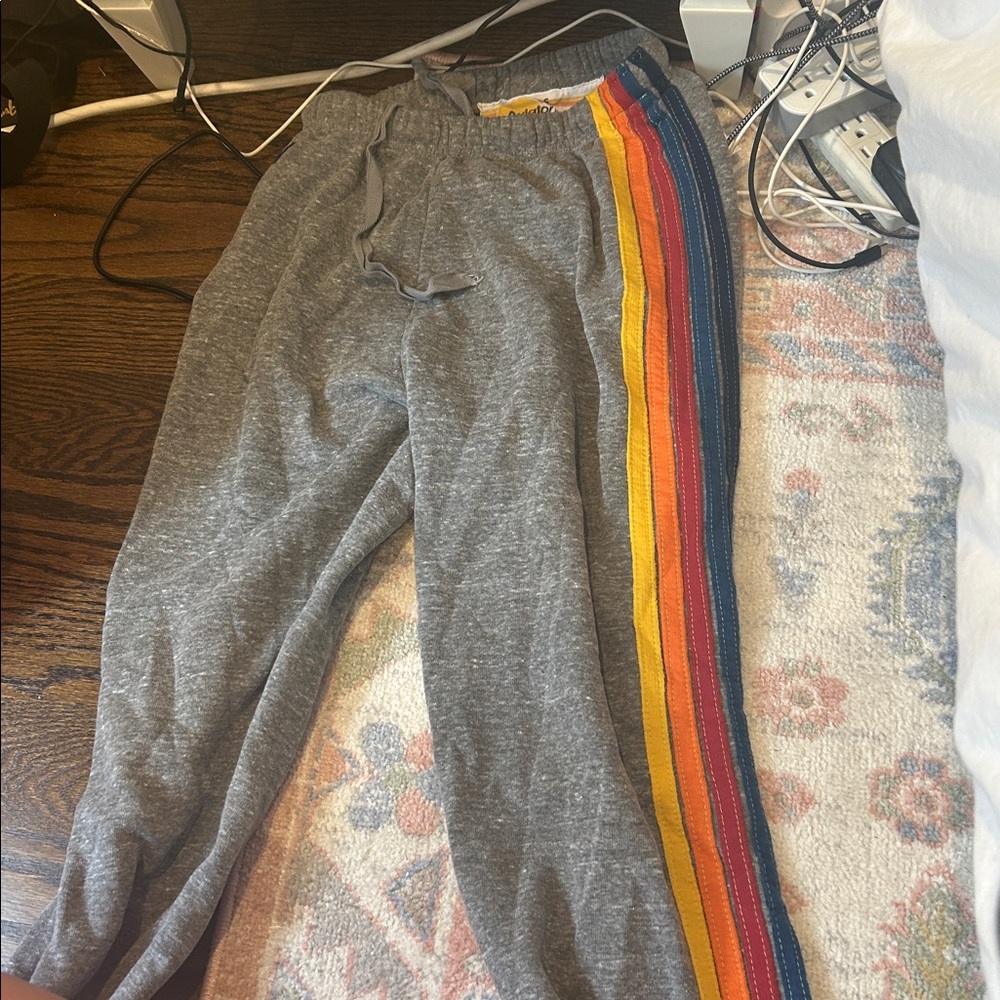 Aviator Nation Gray Sweatpants with Colorful Stripe